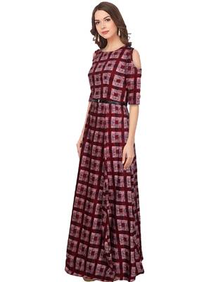 Maroon printed crepe maxi-dresses 2