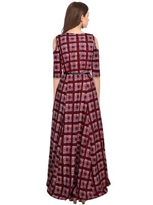 Maroon printed crepe maxi-dresses 3