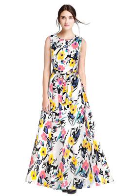 Yellow printed silk blend maxi-dresses 1