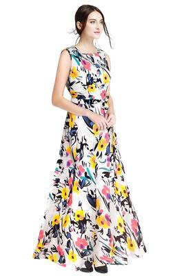 Yellow printed silk blend maxi-dresses 2