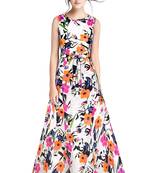 Orange printed silk blend maxi-dresses