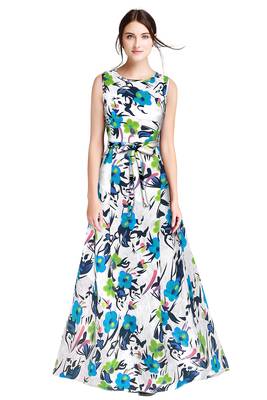 Green printed silk blend maxi-dresses 1