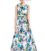 Green printed silk blend maxi-dresses