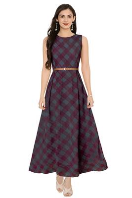 Maroon printed georgette maxi-dresses 1