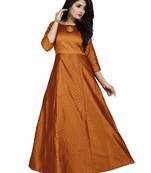 Orange printed silk blend maxi-dresses