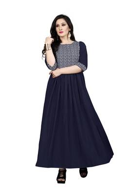 Blue printed crepe maxi-dresses 1