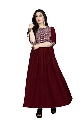 Maroon printed crepe maxi-dresses 1