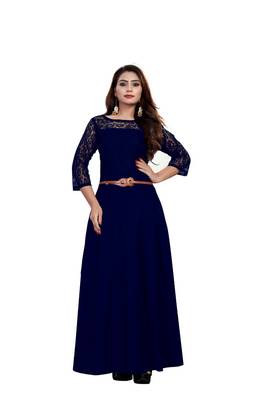 Blue plain crepe maxi-dresses 1