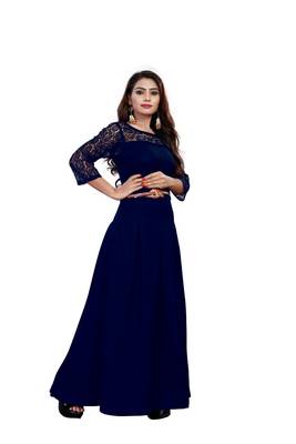 Blue plain crepe maxi-dresses 2
