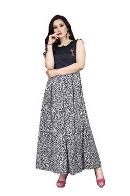 Black printed silk blend maxi-dresses 1