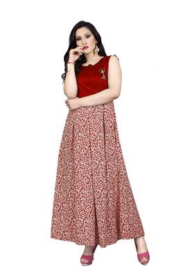 Red printed silk blend maxi-dresses 1