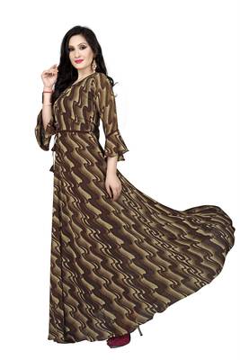 Chocolate printed georgette maxi-dresses 2