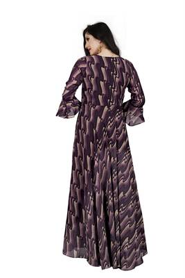 Brown printed georgette maxi-dresses 3