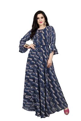 Blue printed georgette maxi-dresses 1