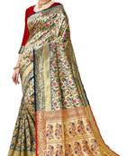 Blue woven art silk saree with blouse