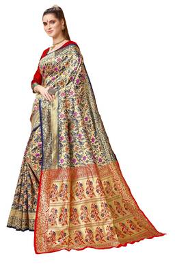 Blue woven art silk saree with blouse 2