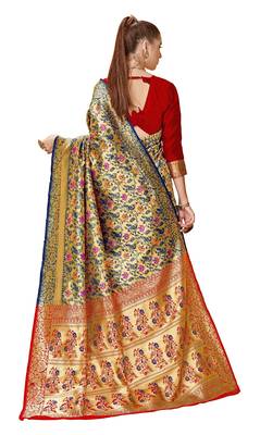 Blue woven art silk saree with blouse 3