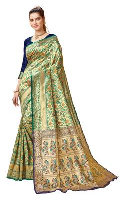 Green woven art silk saree with blouse 1