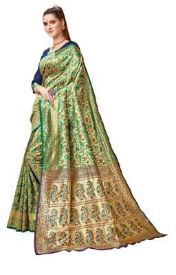 Green woven art silk saree with blouse 2