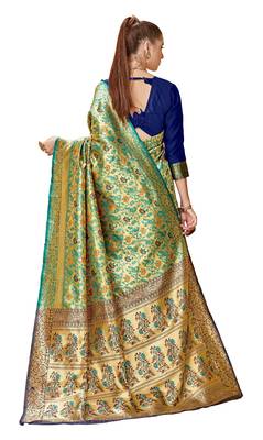 Green woven art silk saree with blouse 3