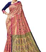 Pink woven art silk saree with blouse