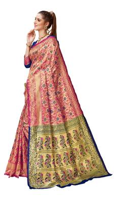 Pink woven art silk saree with blouse 2