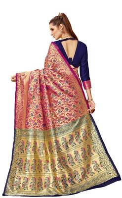 Pink woven art silk saree with blouse 3