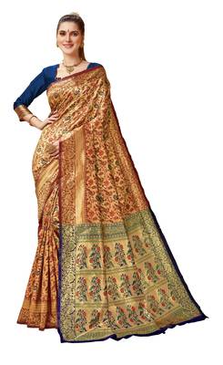 Red woven art silk saree with blouse 1