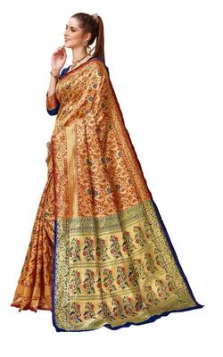 Red woven art silk saree with blouse 2