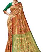 Red woven art silk saree with blouse