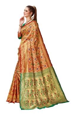 Red woven art silk saree with blouse 2