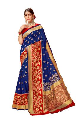 Blue woven art silk saree with blouse 1