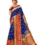 Blue woven art silk saree with blouse