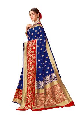 Blue woven art silk saree with blouse 2
