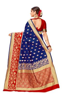 Blue woven art silk saree with blouse 3