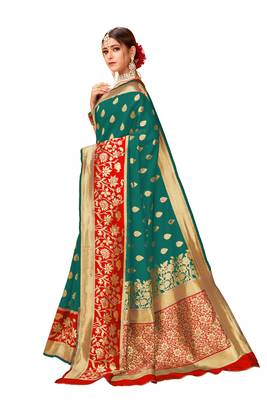 Green woven art silk saree with blouse 2