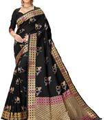 Black woven art silk saree with blouse