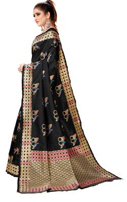 Black woven art silk saree with blouse 2