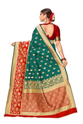 Green woven art silk saree with blouse 3