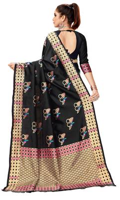 Black woven art silk saree with blouse 3