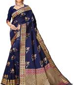 Navy blue woven art silk saree with blouse