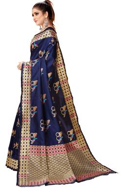 Navy blue woven art silk saree with blouse 2