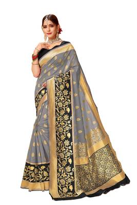 Grey woven art silk saree with blouse 1