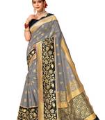 Grey woven art silk saree with blouse