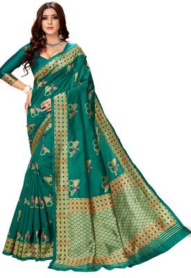 Green woven art silk saree with blouse 1