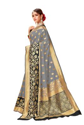 Grey woven art silk saree with blouse 2