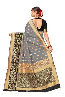 Grey woven art silk saree with blouse 3