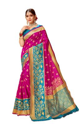 Pink woven art silk saree with blouse 1