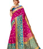 Pink woven art silk saree with blouse