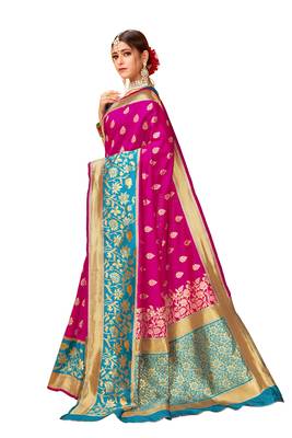 Pink woven art silk saree with blouse 2